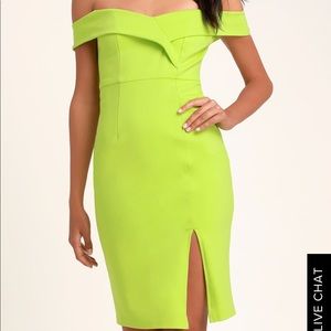 Lulus Neon green off the shoulder dress